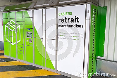 Leroy Merlin logo brand and text sign white green box hub withdrawal of goods Locker Editorial Stock Photo