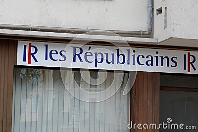 Les republicains logo and text sign LR office of center-right Gaullist conservative Editorial Stock Photo