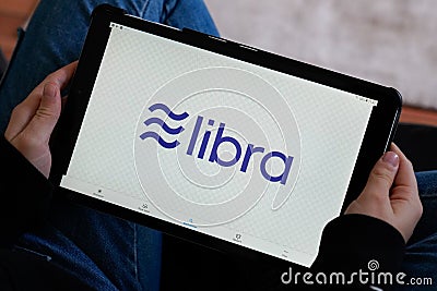Bordeaux , Aquitaine / France - 11 25 2019 : Libra sign logo coin currency Online Crypto virtual electronic money on computer Editorial Stock Photo