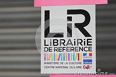 Librairie de reference logo brand label and text sign on windows bookshop french Editorial Stock Photo