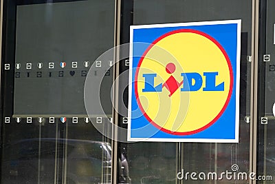 Lidl logo brand and sign text of store market global hard discount supermarket chain Editorial Stock Photo