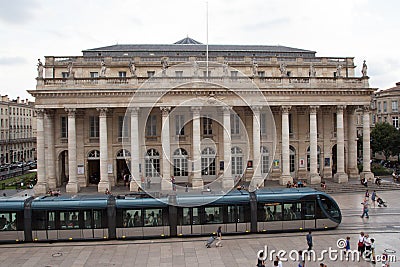 Bordeaux , Aquitaine / France - 11 10 2019 : Bordeaux main theater opera tramway national opera france Editorial Stock Photo