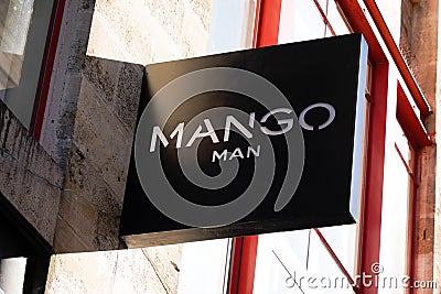 Mango man logo and text sign Spanish clothing store shop front Editorial Stock Photo