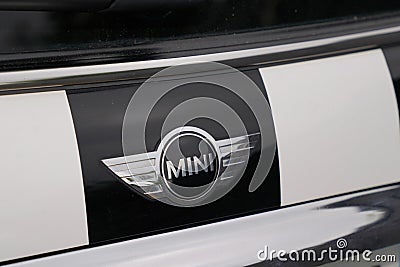 Bordeaux , Aquitaine / France - 07 10 2020 : Mini wings car logo sign on white black car sporty vehicle Editorial Stock Photo