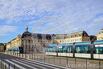 Modern city tramway electric on city center street of Bordeaux France Editorial Stock Photo