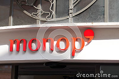 monop logo and sign text of French retail chain stores combine food clothing Editorial Stock Photo