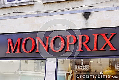 Bordeaux , Aquitaine / France - 11 13 2019 : Monoprix sign logo French retail chain stores combine food clothing household gifts Editorial Stock Photo