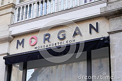 Morgan shop logo sign and brand text store street for You girls women Editorial Stock Photo
