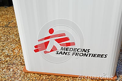 MSF text brand and logo sign for Medecins Sans Frontieres french logistic Medics Editorial Stock Photo