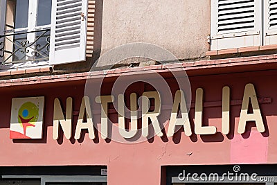 Naturalia logo brand and text sign facade chain biological shop distribution of food Editorial Stock Photo
