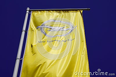 Bordeaux , Aquitaine / France - 06 24 2020 : Opel dealership logo flag sign car of automobile manufacturer German Editorial Stock Photo