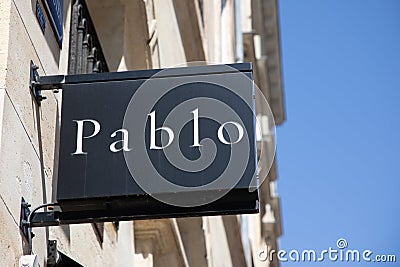 pablo sign text and logo brand on wall facade entrance on fashion clothes Editorial Stock Photo