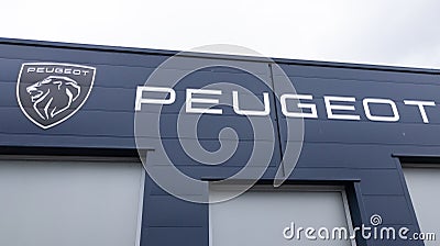 Peugeot new modern sign brand and vintage lion retro logo text of french car Editorial Stock Photo