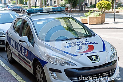 Bordeaux , Aquitaine / France - 01 01 2020 : Peugeot 308 police french car parked in street Editorial Stock Photo