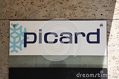 Picard logo text and brand sign wall facade French store food company of frozen Editorial Stock Photo