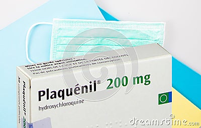 Bordeaux , Aquitaine / France - 03 30 2020 : plaquenil 200 mg Hydroxychloroquine Chloroquine Pills box Generic treatment Editorial Stock Photo