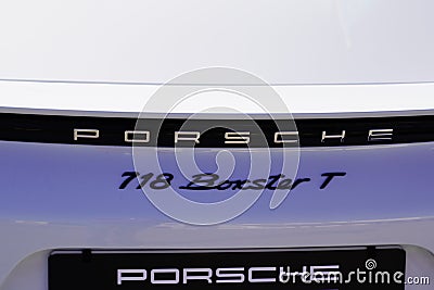 Porsche 718 boxster t sport german car logo brand and text sign on rear sport car Editorial Stock Photo