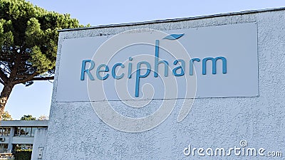Recipharm logo and sign of Pharmaceutical outsourcing laboratory produce vaccine Editorial Stock Photo