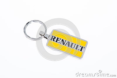 Renault brand sign and text logo key chain of car dealership automobiles store signage Editorial Stock Photo