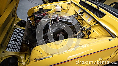 Renault 4 4l vintage retro car engine hood open oldtimer r4 Editorial Stock Photo