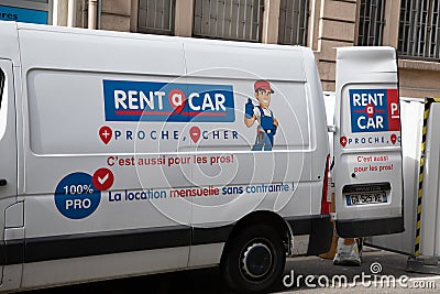 rent a car logo brand and text sign on panel van truck of mobility agency French to Editorial Stock Photo