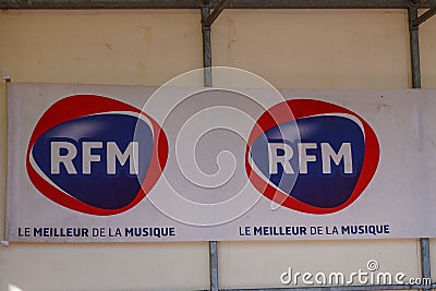 Rfm radio station brand logo and text sign of French broadcasting radio network Editorial Stock Photo