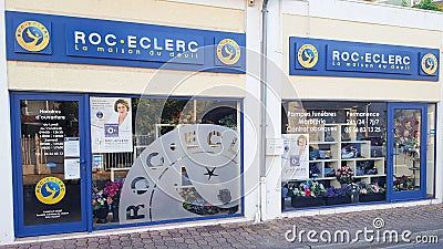 Bordeaux , Aquitaine / France - 06 14 2020 : Roc Eclerc boutique store of French Undertaker and mortician spread with building Editorial Stock Photo