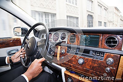 Bordeaux , Aquitaine / France - 11 07 2019 : Rolls Royce Phantom interior view of luxury car dashboard steering wheel supercar Editorial Stock Photo