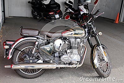 Bordeaux , Aquitaine / France - 07 17 2020 : Royal Enfield Bullet 500 motorcycle on dealership parked on motorbike shop Editorial Stock Photo