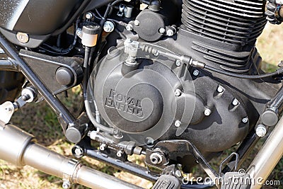 Royal Enfield engine logo brand and text sign vintage motorcycle motor efi Editorial Stock Photo