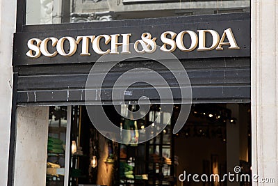 Scotch & Soda logo and sign front of store brand chain entrance facade Dutch fashion Editorial Stock Photo