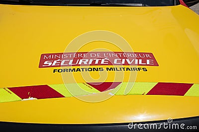 securite Civile formations militaires logo brand and text sign front on military Editorial Stock Photo