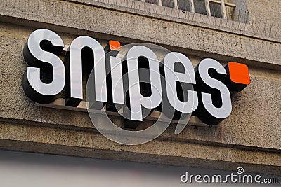 Snipes logo and sign text front of store fashion brand cosmetic shop in street view Editorial Stock Photo