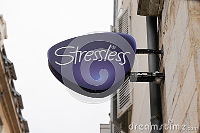 Stressless store logo brand and text sign wall store of mattresses and sofa shop chain Editorial Stock Photo