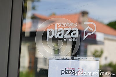 Bordeaux , Aquitaine / France - 05 04 2020 : StÃ©phane Plazza sign logo real estate agency store brand in television show shop Editorial Stock Photo