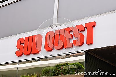 Sud ouest newspaper shop sign text and logo on french library paper store Editorial Stock Photo