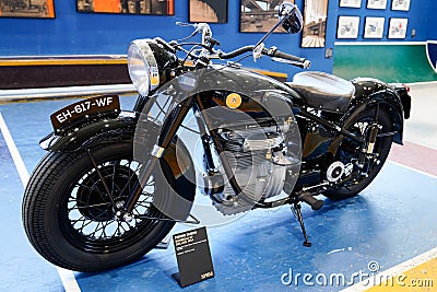 Sunbeam S7 deluxe 1954 brans text and logo sign on tank of motorcycle Classic British Editorial Stock Photo