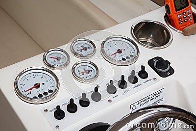 suzuki marine logo sign and text brand meter gauges and boat dashboard outboard motor Editorial Stock Photo