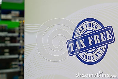 Tax free logo brand and text sign on store windows shopping information in city street Editorial Stock Photo