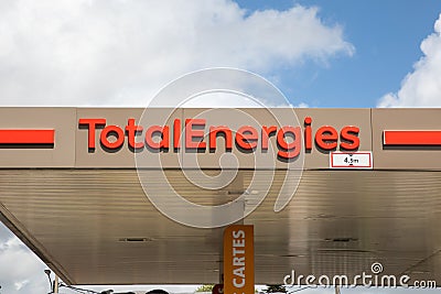 Total energies brand text company logo sign car Totalenergies signboard gas fuel Editorial Stock Photo