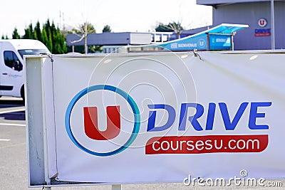 u drive logo sign and text brand for Super U supermarket french store Editorial Stock Photo