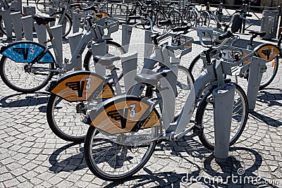urban city self-service bicycle in bordeaux town rent bike Editorial Stock Photo
