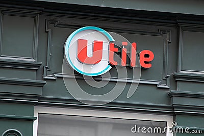 utile Super U supermarket wall entrance store french shop brand sign market logo text Editorial Stock Photo