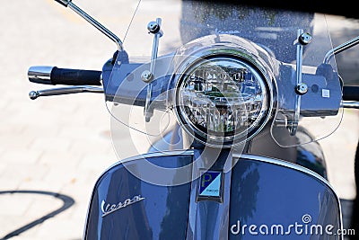 Vespa light sign italian motorcycle piaggio brand text motorbike scooter logo Editorial Stock Photo