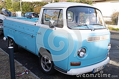 Volkswagen pickup Old vw blue kombi front of bulli car bus vintage van retro classic Editorial Stock Photo