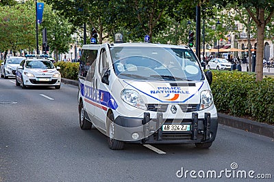 Bordeaux , Aquitaine / France - 02 21 2020 : white french police car and van logo sign on door in city street Editorial Stock Photo