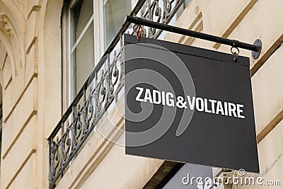 Zadig & Voltaire fashion store logo and text sign on front of trend boutique shop Editorial Stock Photo