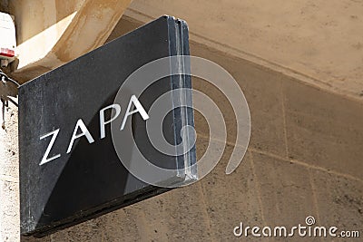 zapa sign text and logo brand on wall facade entrance on fashion clothes Editorial Stock Photo