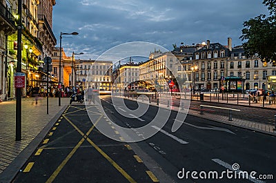 Night cityscape, view of a central square in Bordeaux, France Editorial Stock Photo