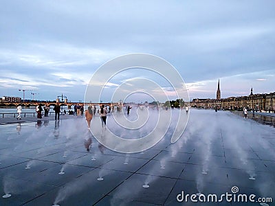 Bordeaux, France - May 22 2018: People in Miroir dEau Editorial Stock Photo